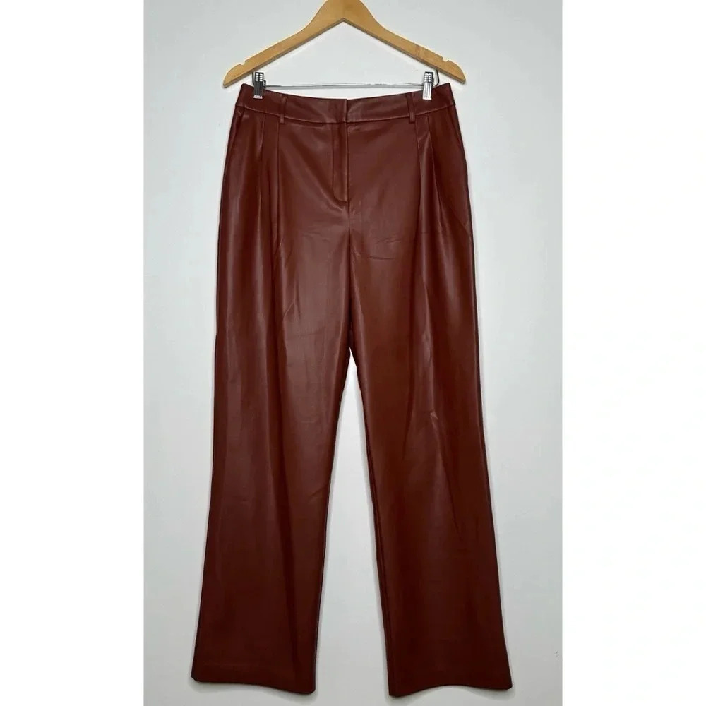 House Of Harlow 1960 NEW! Brown Faux Leather Pants Size 10 - Picture 1 of 8